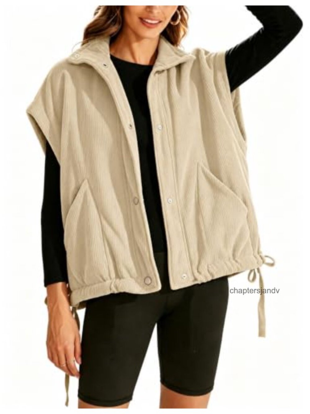 Corduroy Puffer Vest Warm Padded Gilet Sleeveless Snap Button Women's Outerwear